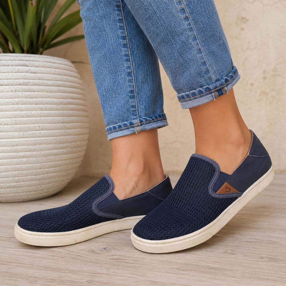 OluKai Pehuea Mesh Slip On Sneakers Navy Blue Women’s Comfort Shoes US 8